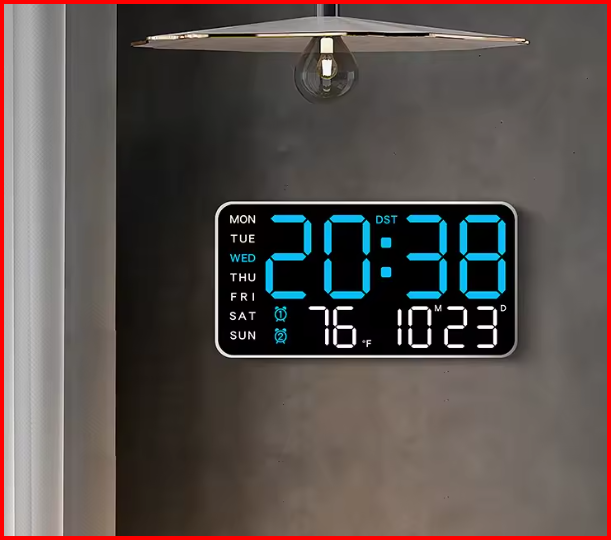 Large Digital Wall Clock Temp Date Week Display Remote Control USB Powered Table Clock Wall-mounted Dual Alarms LED Clocks
