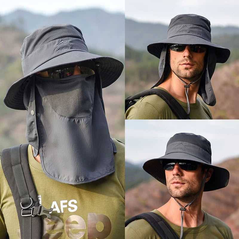 Outdoor Neck Protection Sun Cap Quick Drying Sunshade Hat Fishing Cycling Climbing Men Removable Face Shield Safari Hat Women