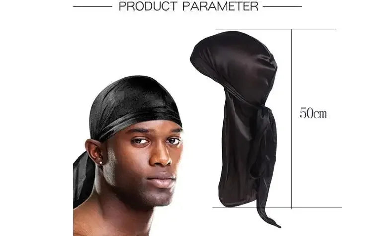 Unisex Silky Long Tail Durag Pirate Hat Turban Fashion Headwraps Cap Bandana Women Men Headwear Caps Hijab Hair Accessories