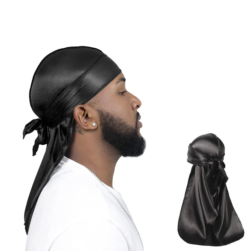 Unisex Silky Long Tail Durag Pirate Hat Turban Fashion Headwraps Cap Bandana Women Men Headwear Caps Hijab Hair Accessories