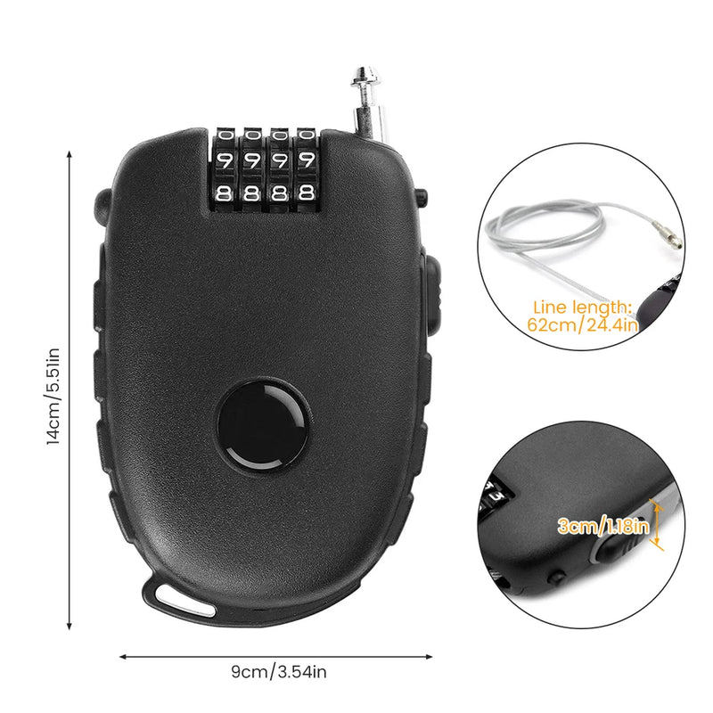 Password Helmet Password Wheel Locking Tool Coded 4 Digit Lock Telescopic Steel Cable Motorbike Combination Padlock Anti-Theft
