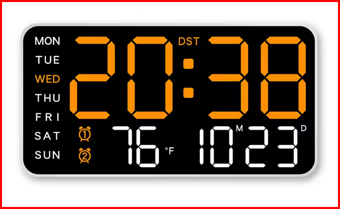Large Digital Wall Clock Temp Date Week Display Remote Control USB Powered Table Clock Wall-mounted Dual Alarms LED Clocks